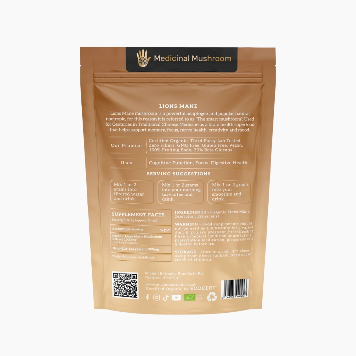 
                  
                    Organic Lion’s Mane Mushroom Extract Powder 30% Beta-glucan (60g)
                  
                