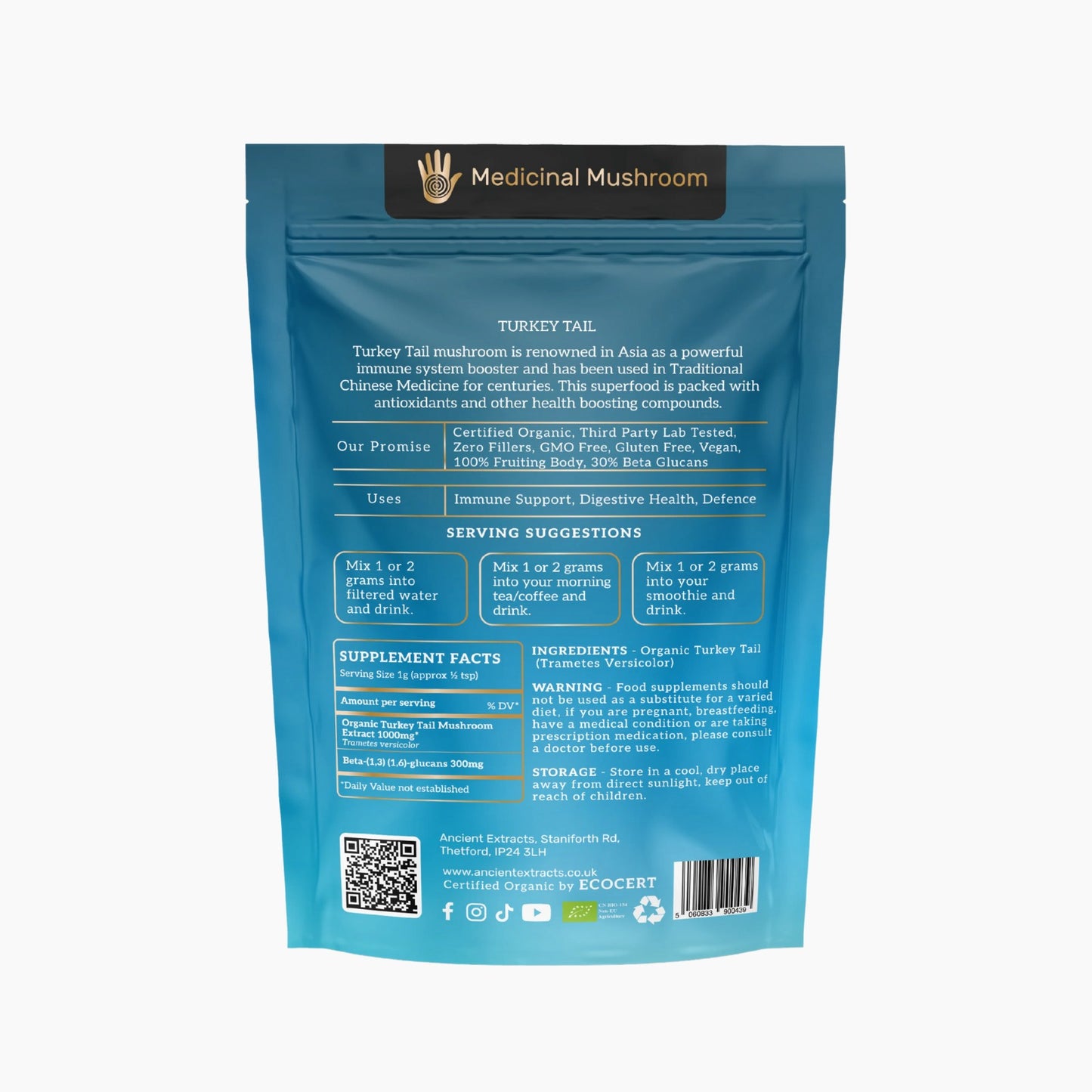 
                  
                    Organic Turkey Tail Mushroom Extract Powder 30% Beta-glucan (60g)
                  
                